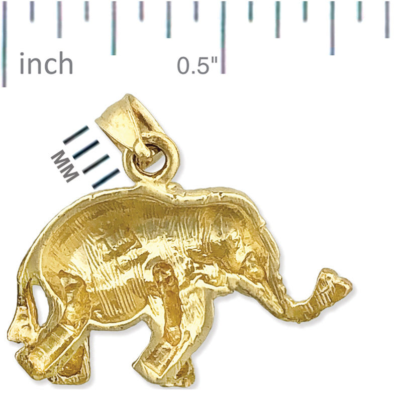 14K Gold Elephant with Long Trunk Charm