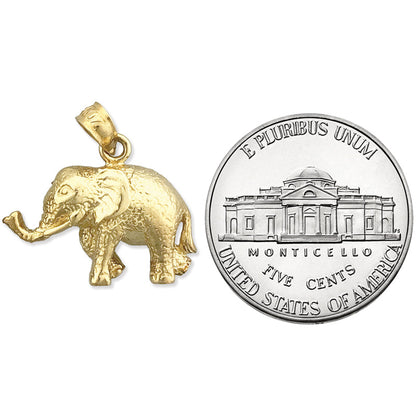 14K Gold Elephant with Long Trunk Charm