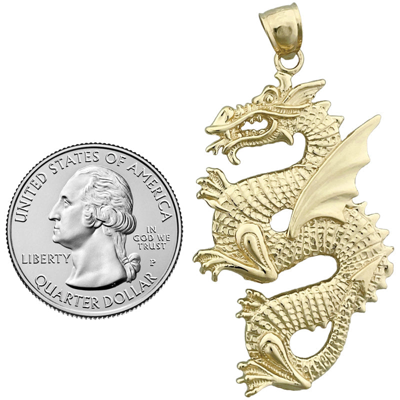 14K Gold Serpent Dragon Pendant