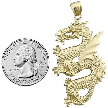 14K Gold Serpent Dragon Pendant