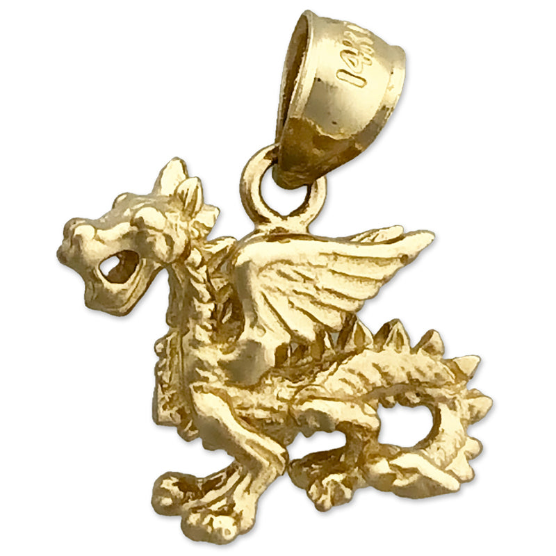 14K Gold 3D Mythical Winged Dragon Charm