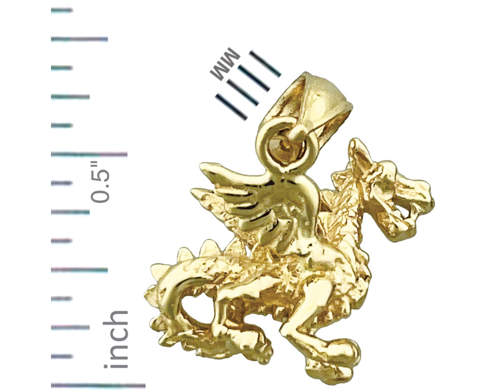 14K Gold 3D Mythical Winged Dragon Charm