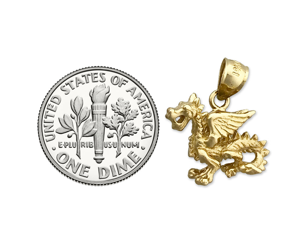 14K Gold 3D Mythical Winged Dragon Charm