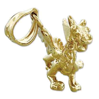 14K Gold 3D Mythical Winged Dragon Charm