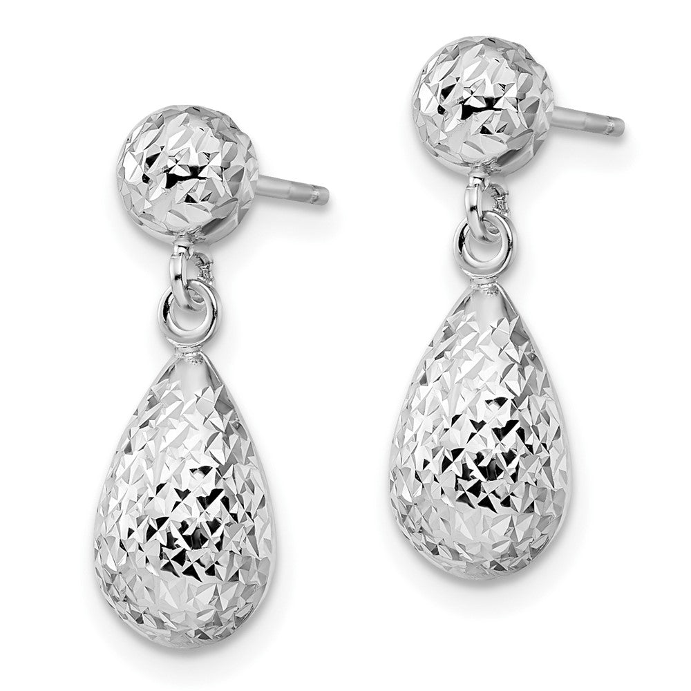 14K White Gold D/C Post Dangle Earrings