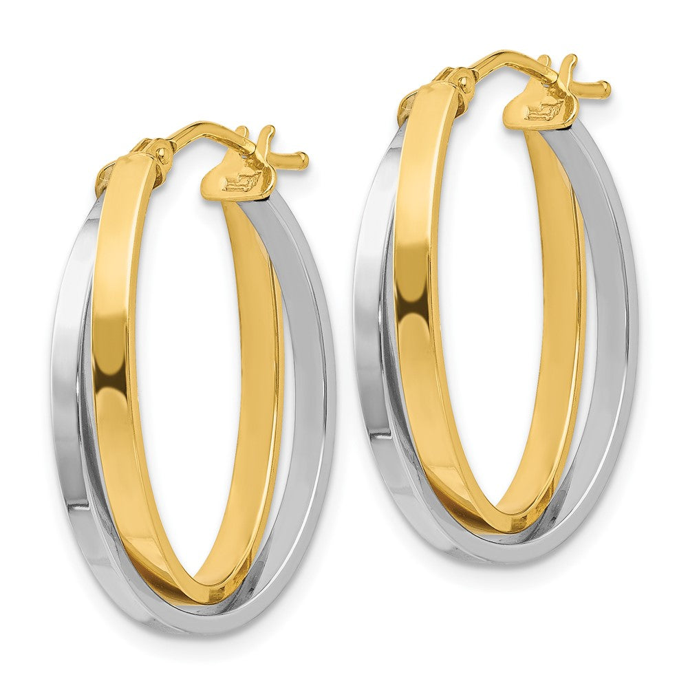 14K Yellow & Rhodium With Polished Hinged Hoop Earrings