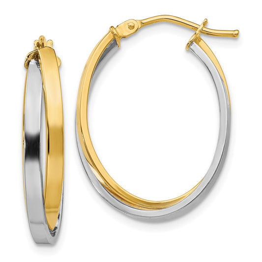 14K Yellow & Rhodium With Polished Hinged Hoop Earrings