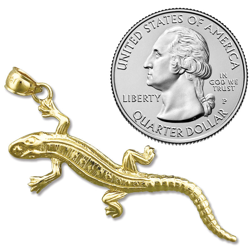 14K Gold Long Lizard Pendant