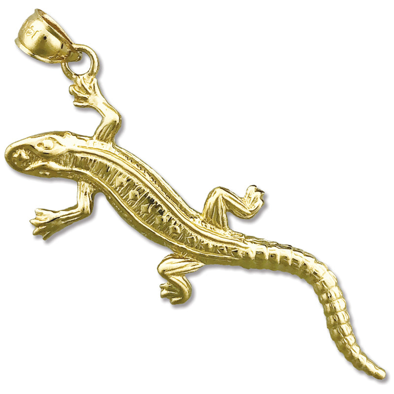 14K Gold Long Lizard Pendant