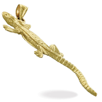 14K Gold Long Lizard Pendant