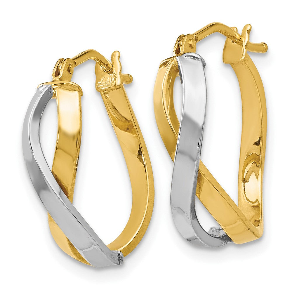 14K Yellow & Rhodium With Polished Hinged Hoop Earrings
