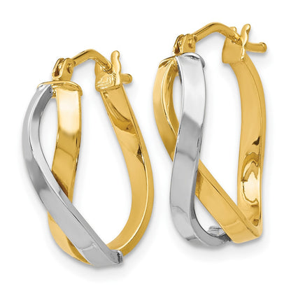 14K Yellow & Rhodium With Polished Hinged Hoop Earrings