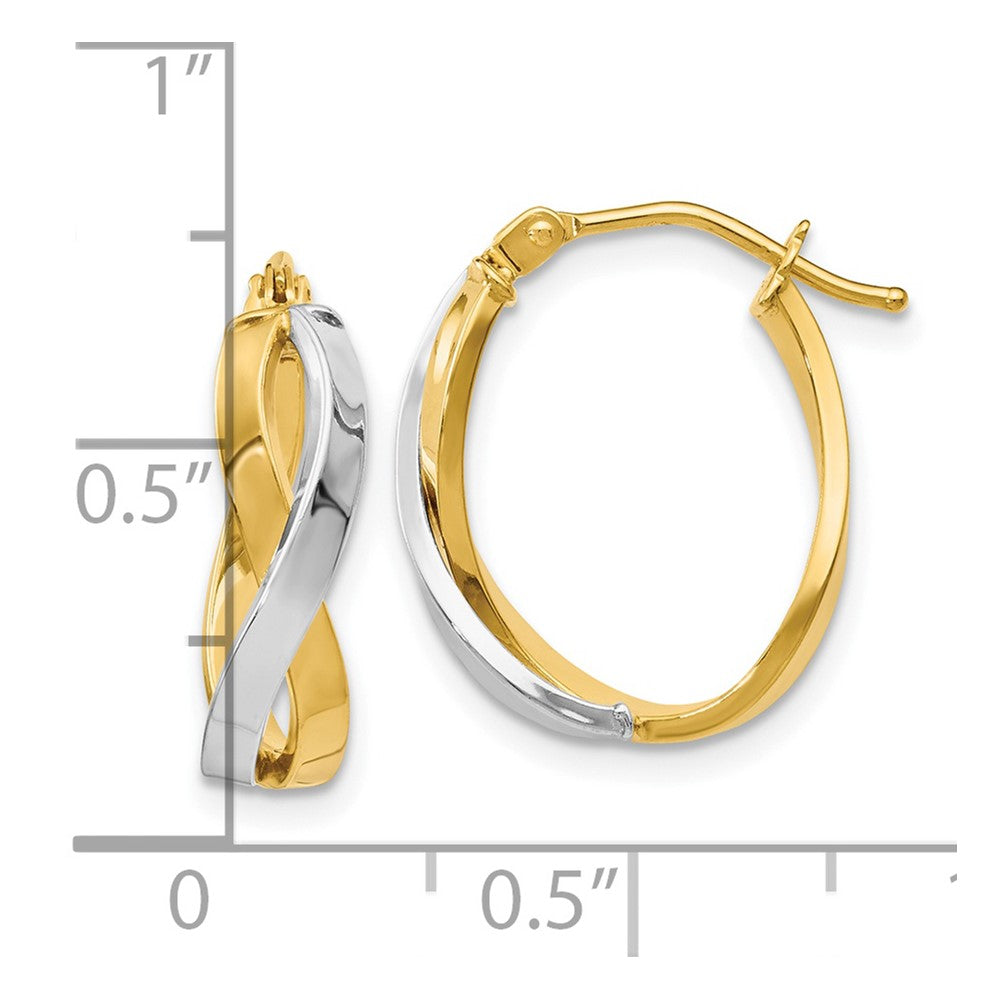 14K Yellow & Rhodium With Polished Hinged Hoop Earrings