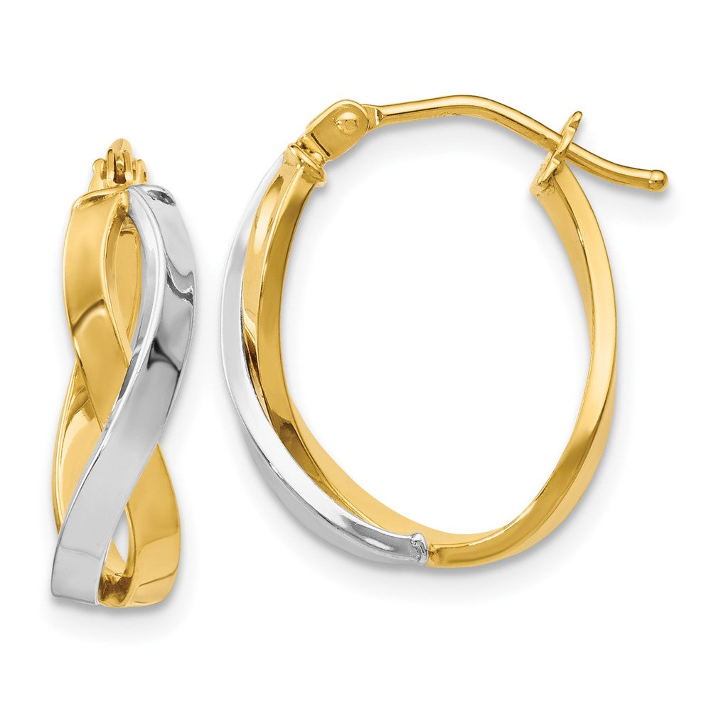 14K Yellow & Rhodium With Polished Hinged Hoop Earrings