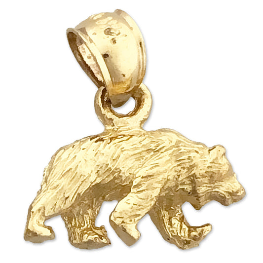 14K Gold 3D Grizzly Bear Charm