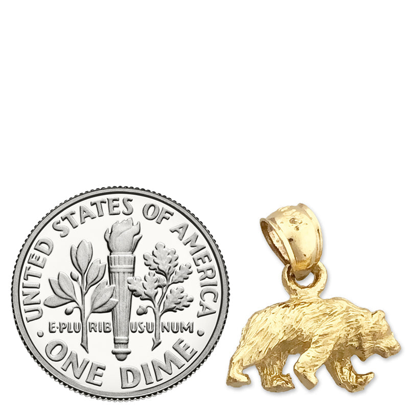 14K Gold 3D Grizzly Bear Charm