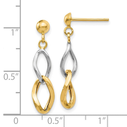 14K Two Tone Polished Post Dangle Earrings