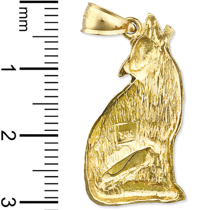 14K Gold Howling Coyote Pendant