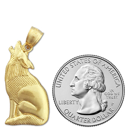 14K Gold Howling Coyote Pendant
