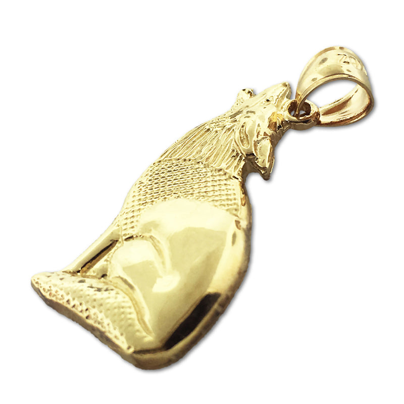 14K Gold Howling Coyote Pendant