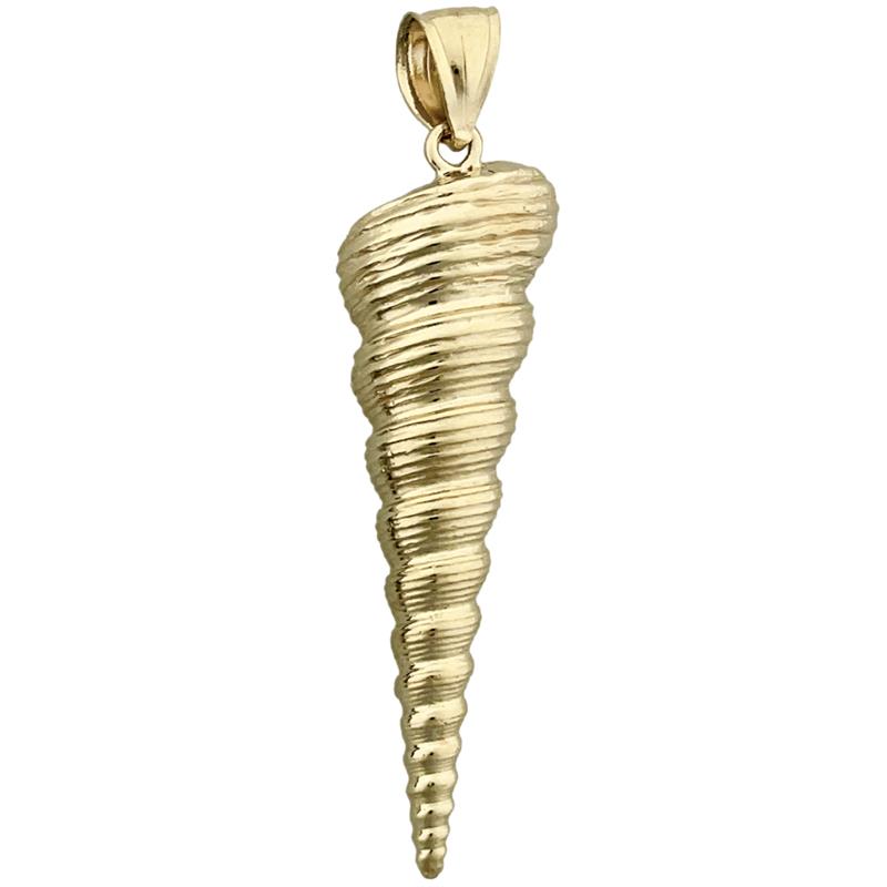 14K Gold 40MM Gastropod Mollusk Auger Seashell Pendant