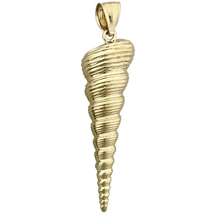14K Gold 40MM Gastropod Mollusk Auger Seashell Pendant