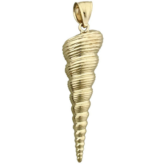 14K Gold 40MM Gastropod Mollusk Auger Seashell Pendant