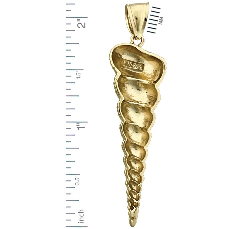 14K Gold 40MM Gastropod Mollusk Auger Seashell Pendant
