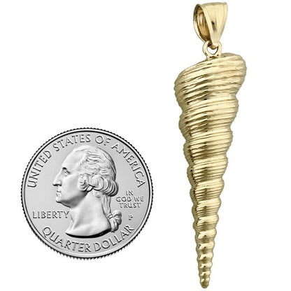 14K Gold 40MM Gastropod Mollusk Auger Seashell Pendant