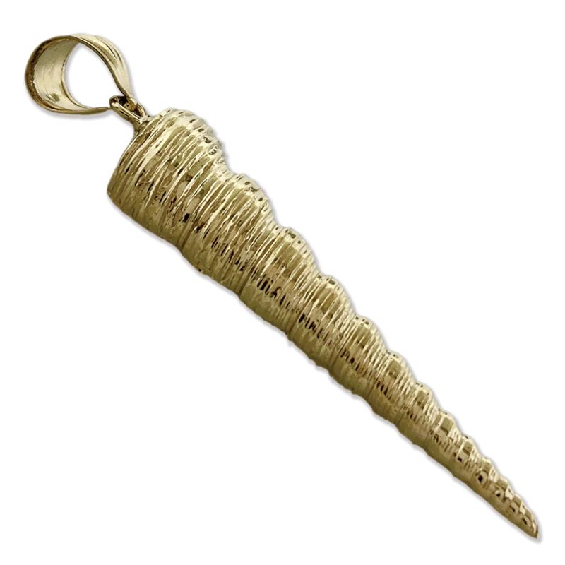 14K Gold 40MM Gastropod Mollusk Auger Seashell Pendant