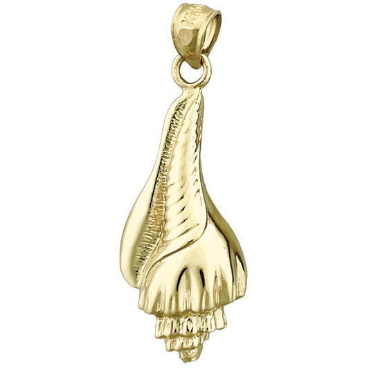 14K Gold Whelk Gastropod Mollusk Seashell Pendant