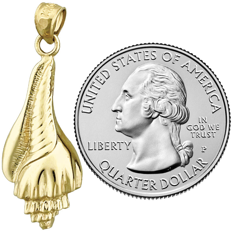 14K Gold Whelk Gastropod Mollusk Seashell Pendant
