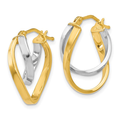 14K Yellow & Rhodium With Polished Hinged Hoop Earrings