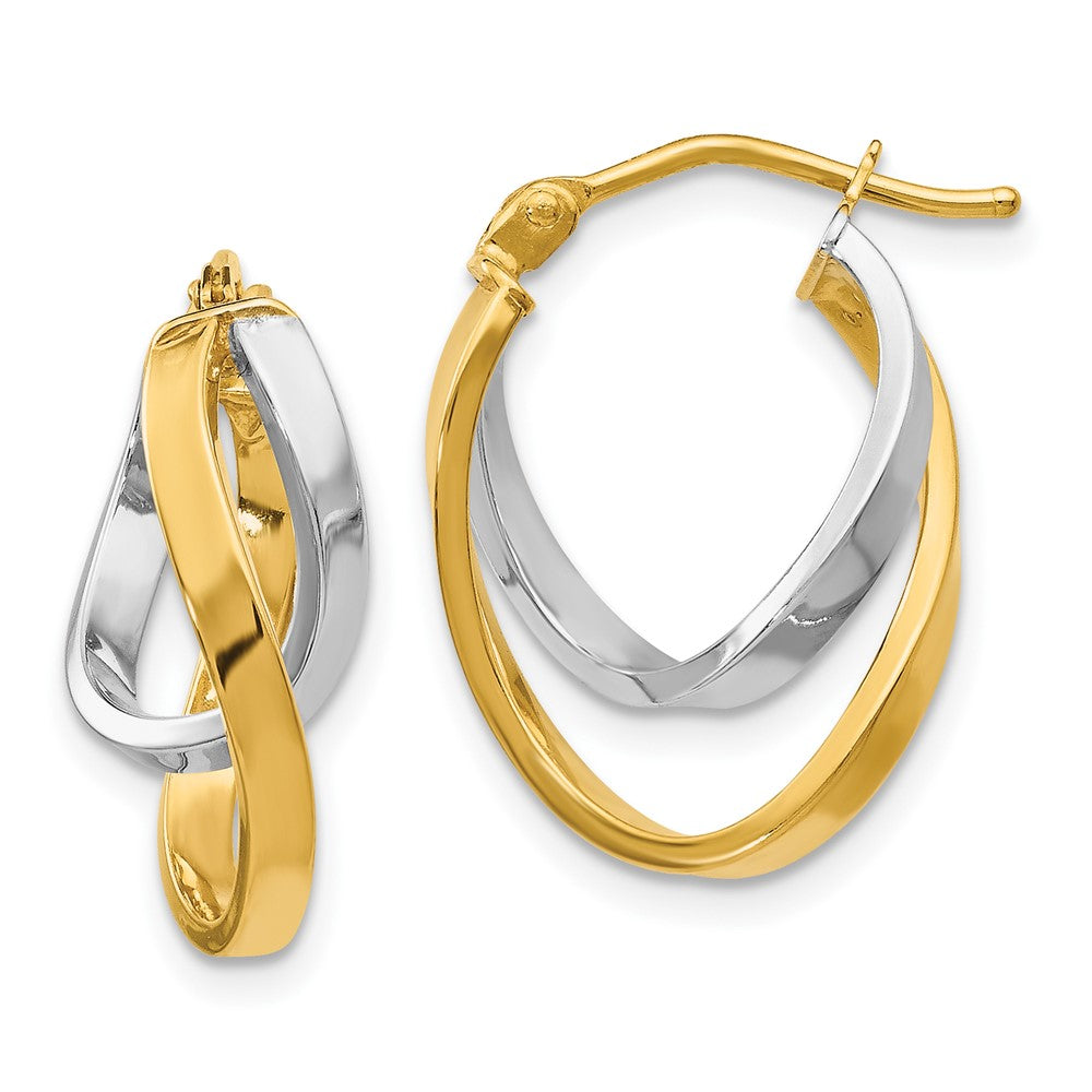 14K Yellow & Rhodium With Polished Hinged Hoop Earrings
