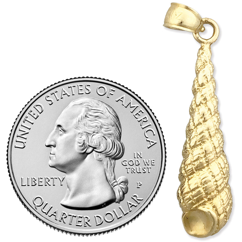 14K Gold Gastropod Auger Mollusk Shell Pendant