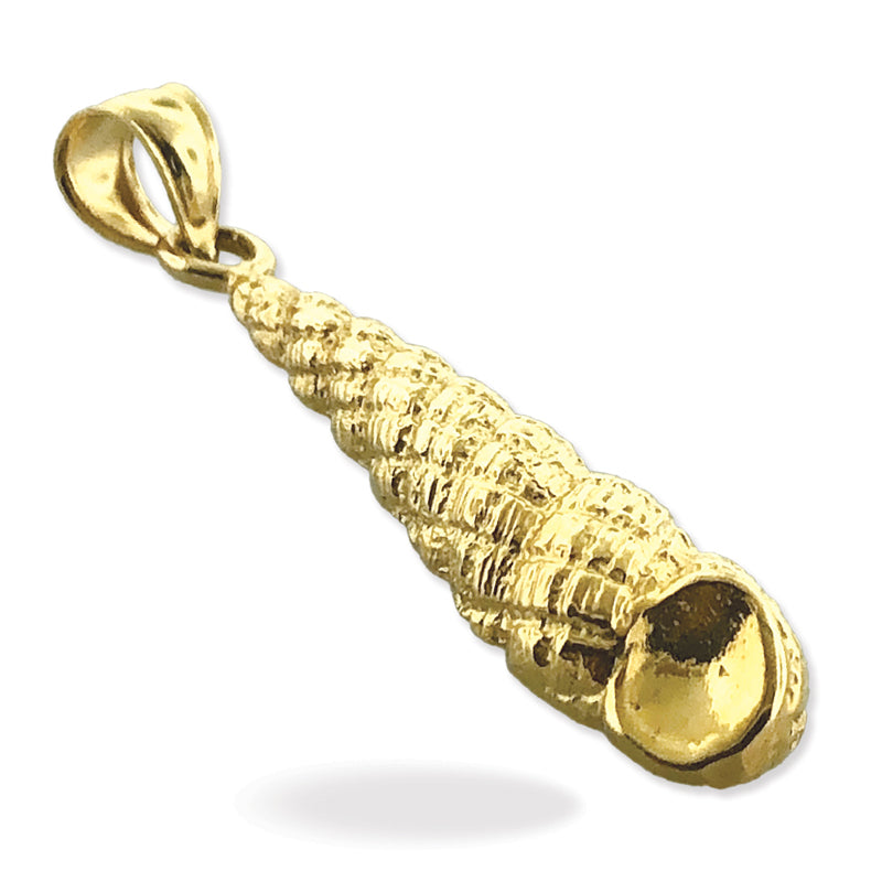 14K Gold Gastropod Auger Mollusk Shell Pendant