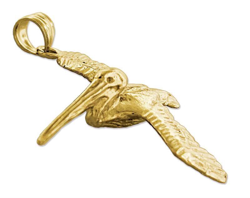 14K Gold Flying Pelican Pendant