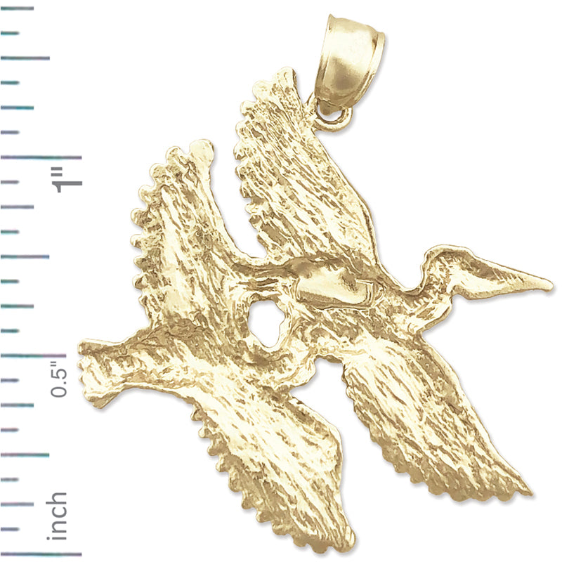 14K Gold Two Pelicans Pendant