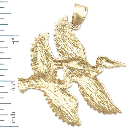 14K Gold Two Pelicans Pendant