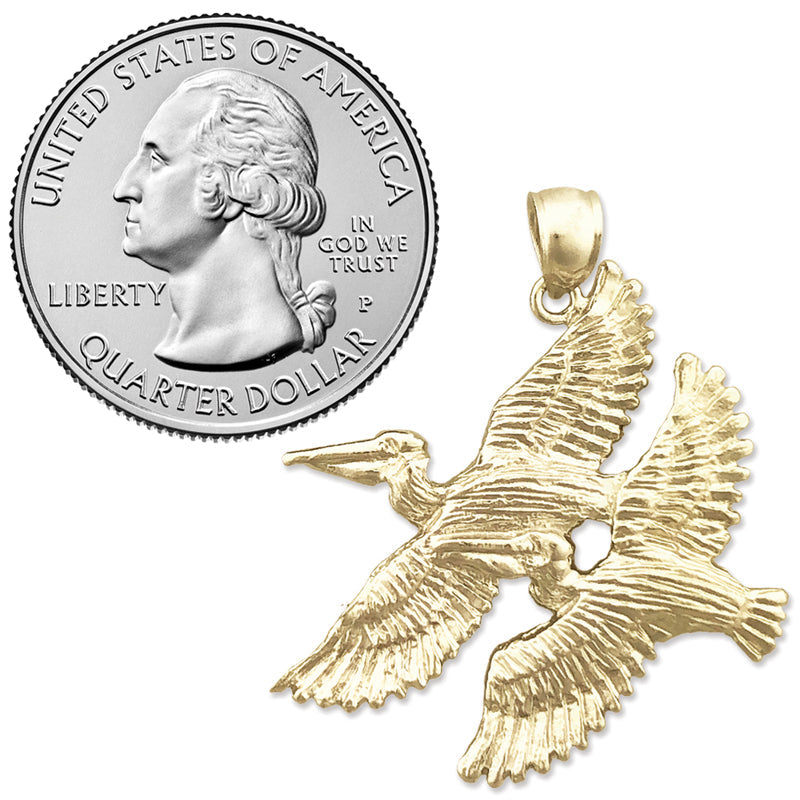 14K Gold Two Pelicans Pendant