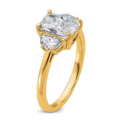 14K Yellow Gold 1/2 carat Lab Grown Diamond VS+ F+ Half Moon 1 1/2 carat Radiant Center Semi Mount Engagement Ring