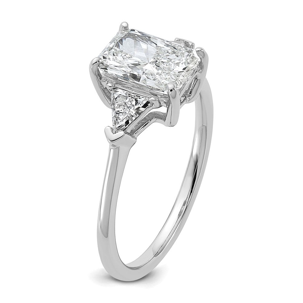 14K White Gold 2 carat Certified Lab Grown Diamond VS/SI+ G+ Radiant and Triangle Complete Three Stone Engagement Ring