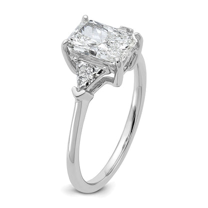 14K White Gold 2 carat Certified Lab Grown Diamond VS/SI+ G+ Radiant and Triangle Complete Three Stone Engagement Ring