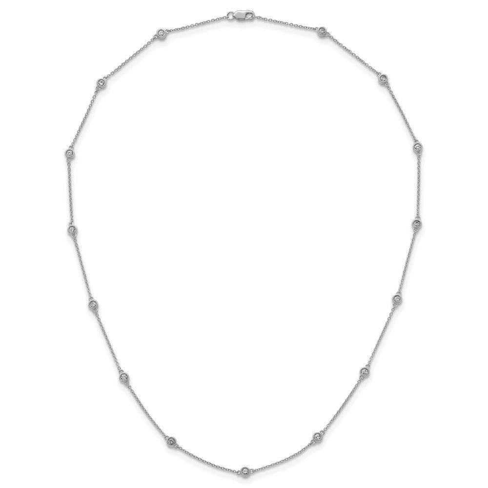 14K White Gold Complete 1/2 carat Bezel-set Diamond and Cable Chain 15-Station 18 Inch Necklace