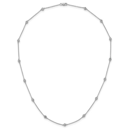 14K White Gold Complete 1/2 carat Bezel-set Diamond and Cable Chain 15-Station 18 Inch Necklace