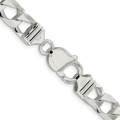 Sterling Silver Rhodium-plated 8.6mm D/C Square Curb 22 Inch Chain