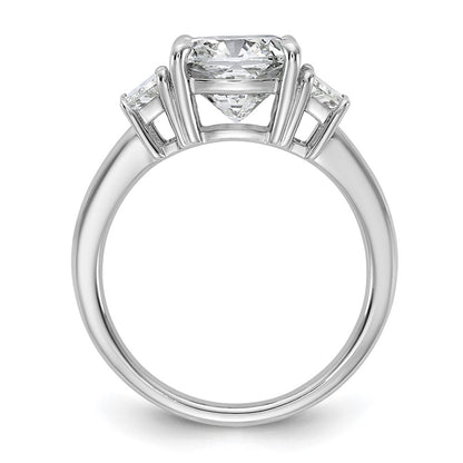 14K White Gold  3/4 carat Lab Grown Diamond VS+ F+ Half Moon 3 carat Cushion Center Semi Mount Three Stone Engagement Ring