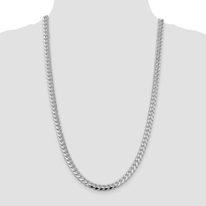 Sterling Silver Rhodium-plated 7.35mm Domed w/ Side D/C Curb 26 Inch Chain