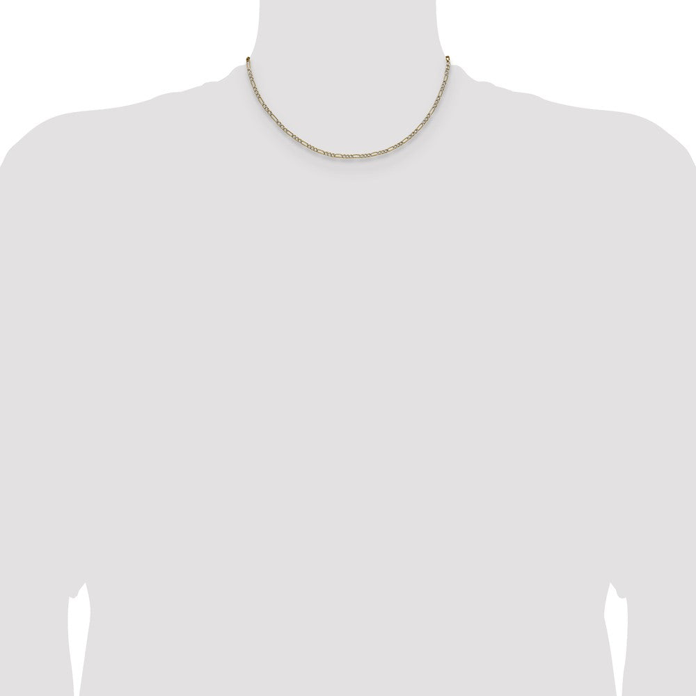 14K Yellow Gold 2.3mm Semi-solid with Rhodium Pav‚ Figaro Chain Necklace