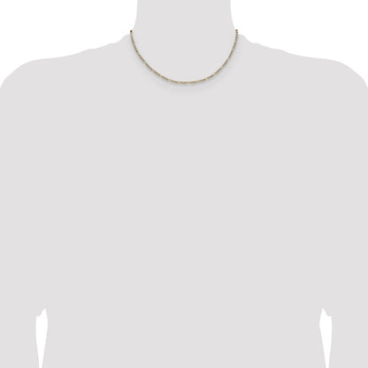 14K Yellow Gold 2.3mm Semi-solid with Rhodium Pav‚ Figaro Chain Necklace